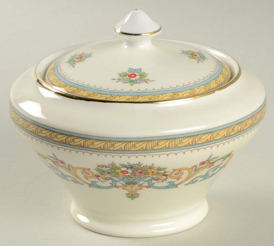 Henley (Smooth, Gold Trim, Green Backstamp) Sugar Bowl & Lid by John  Aynsley & Sons-1
