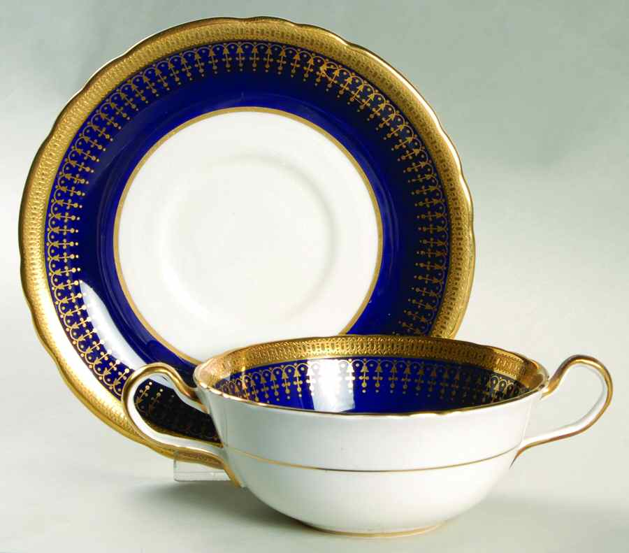 Hertford Cobalt (Scalloped) Flat Cream Soup Bowl & Saucer Set by John  Aynsley & Sons-1