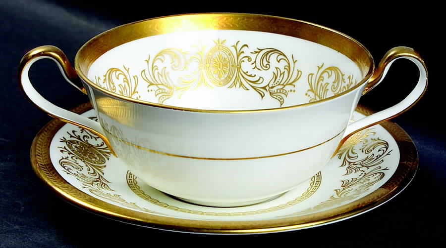 Imperial Gold Flat Cream Soup Bowl & Saucer Set by John  Aynsley & Sons-1