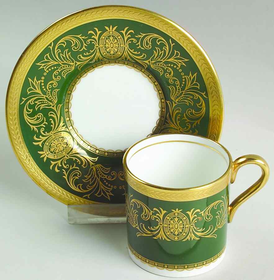 Imperial Laurel Green Flat Demitasse Cup & Saucer Set by John  Aynsley & Sons-1