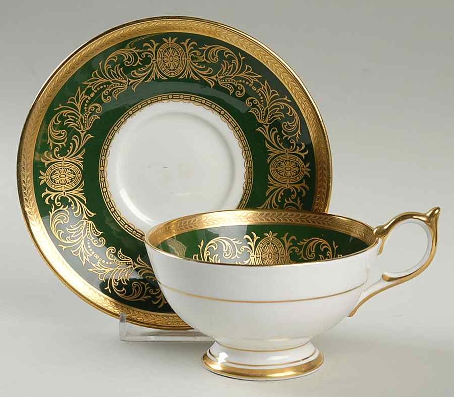 Imperial Laurel Green Footed Cup & Saucer Set by John  Aynsley & Sons-1