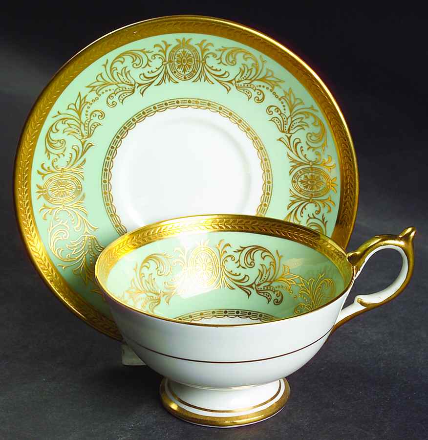 Imperial Nile Green Footed Cup & Saucer Set by John  Aynsley & Sons-1