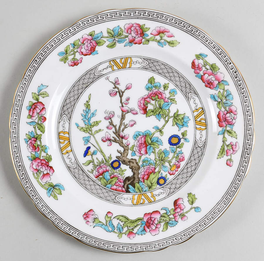 Indian Tree (Gold Trim, Black Key, Scalloped) Luncheon Plate by John  Aynsley & Sons-1