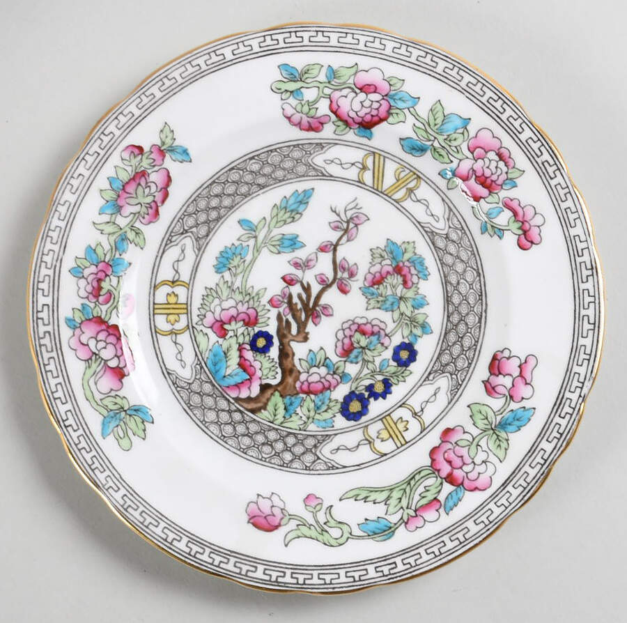 Indian Tree (Gold Trim, Black Key, Scalloped) Dessert/Pie Plate by John  Aynsley & Sons-1