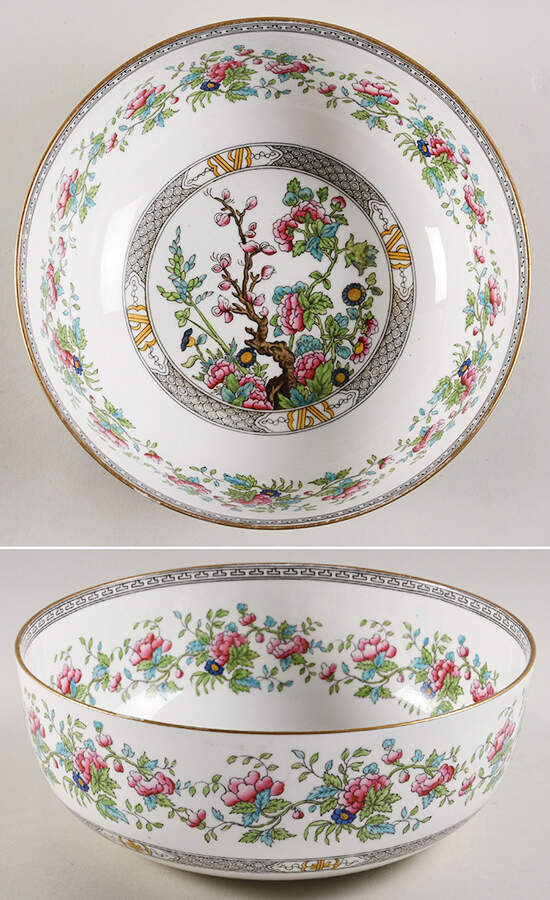 Indian Tree (Gold Trim, Black Key, Scalloped) 8" Round Vegetable Bowl by John  Aynsley & Sons-1
