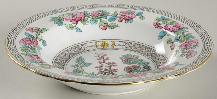 Indian Tree (Gold Trim, Black Key, Scalloped) Rim Soup Bowl by John  Aynsley & Sons-1