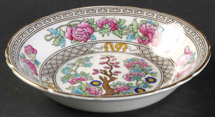 Indian Tree (Gold Trim, Black Key, Scalloped) Fruit/Dessert (Sauce) Bowl by John  Aynsley & Sons-1