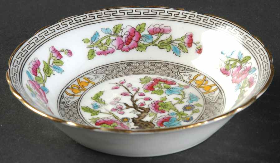 Indian Tree (Gold Trim, Black Key, Scalloped) Fruit/Dessert (Sauce) Bowl by John  Aynsley & Sons-1