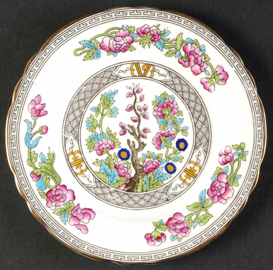 Indian Tree (Gold Trim, Black Key, Scalloped) Bread & Butter Plate by John  Aynsley & Sons-1
