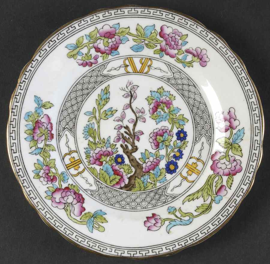 Indian Tree (Gold Trim, Black Key, Scalloped) Bread & Butter Plate by John  Aynsley & Sons-1