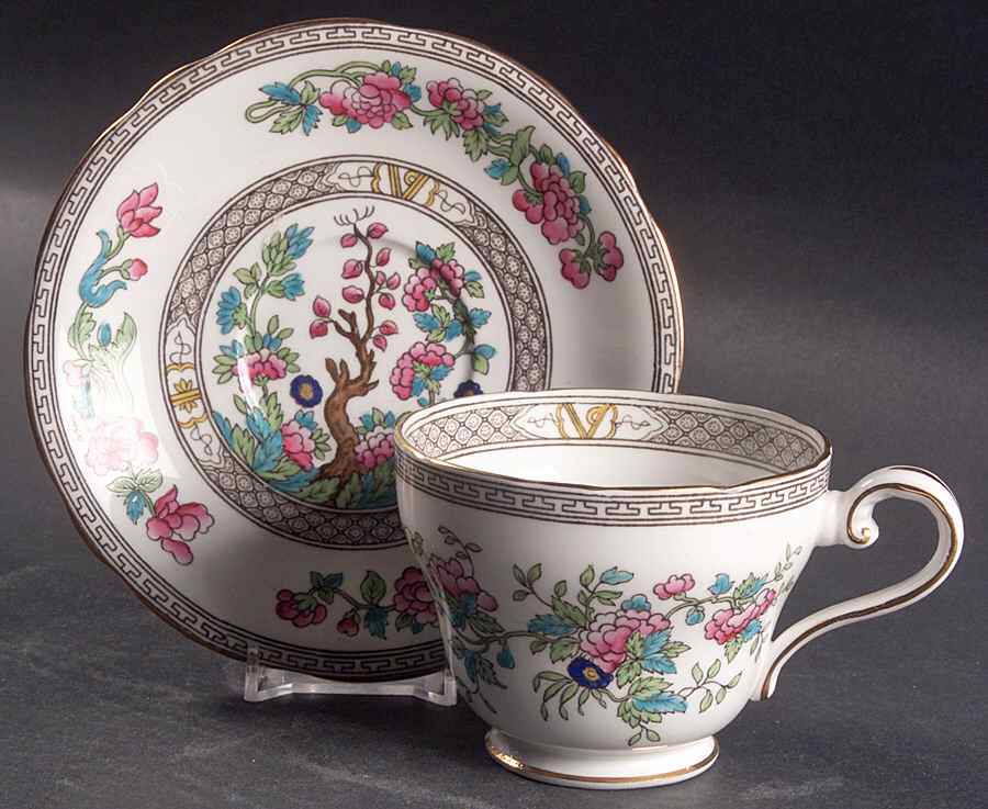 Indian Tree (Gold Trim, Black Key, Scalloped) Oversized Cup & Saucer Set by John  Aynsley & Sons-1