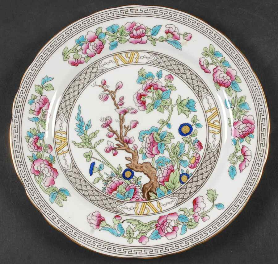 Indian Tree (Gold Trim, Black Key, Scalloped) Salad Plate by John  Aynsley & Sons-1