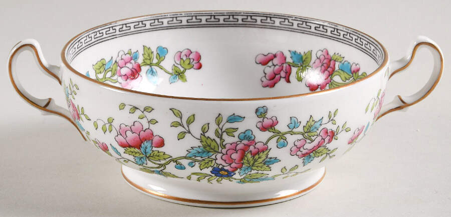 Indian Tree (Gold Trim, Black Key, Smooth) Footed Cream Soup Bowl by John  Aynsley & Sons-1