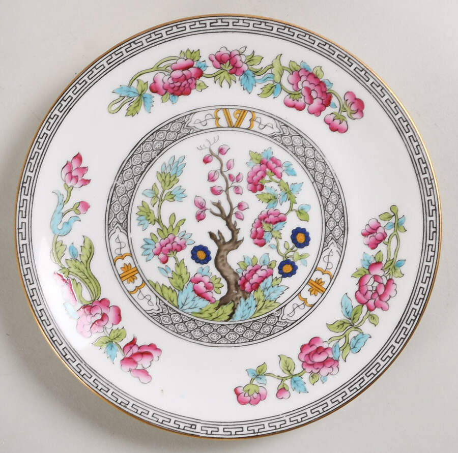Indian Tree (Gold Trim, Black Key, Smooth) Saucer for Cream Soup Bowl by John  Aynsley & Sons-1