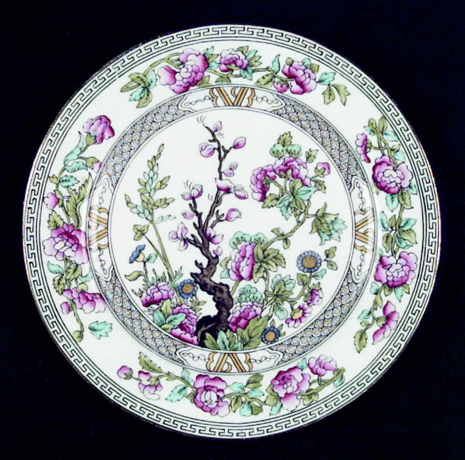 Indian Tree (Gold Trim, Black Key, Smooth) Salad Plate by John  Aynsley & Sons-1