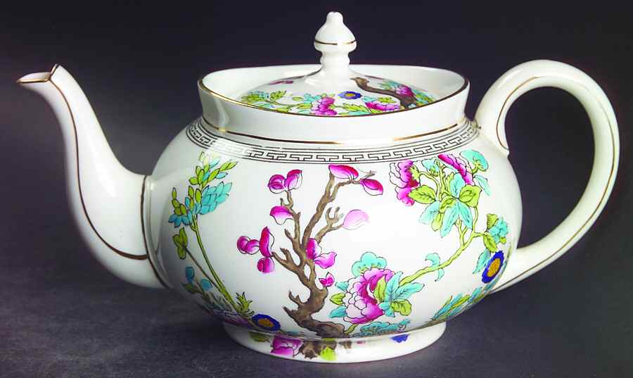 Indian Tree (Gold Trim, Black Key, Smooth) Teapot & Lid by John  Aynsley & Sons-1