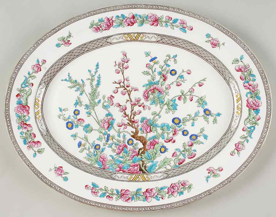 Indian Tree (Gold Trim, Black Key, Smooth) 17" Oval Serving Platter by John  Aynsley & Sons-1