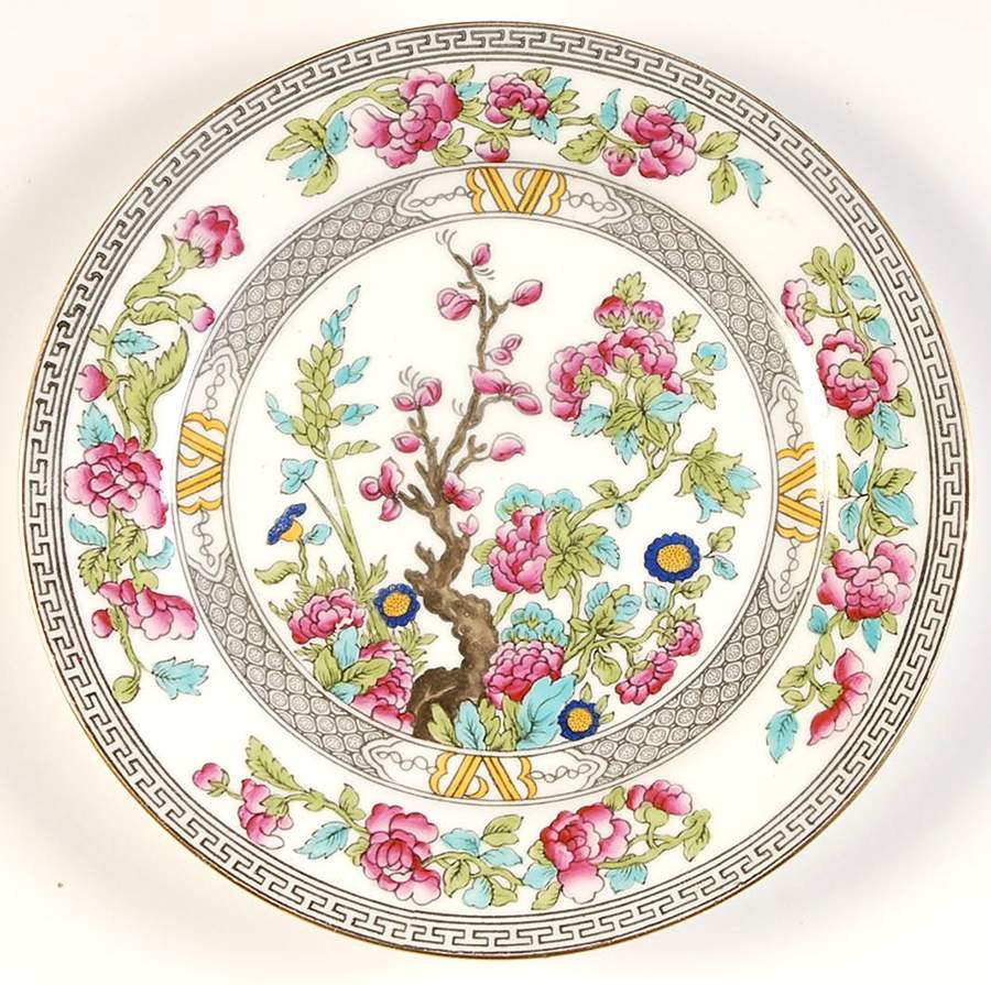 Indian Tree (Gold Trim, Black Key, Smooth) Dessert/Pie Plate by John  Aynsley & Sons-1