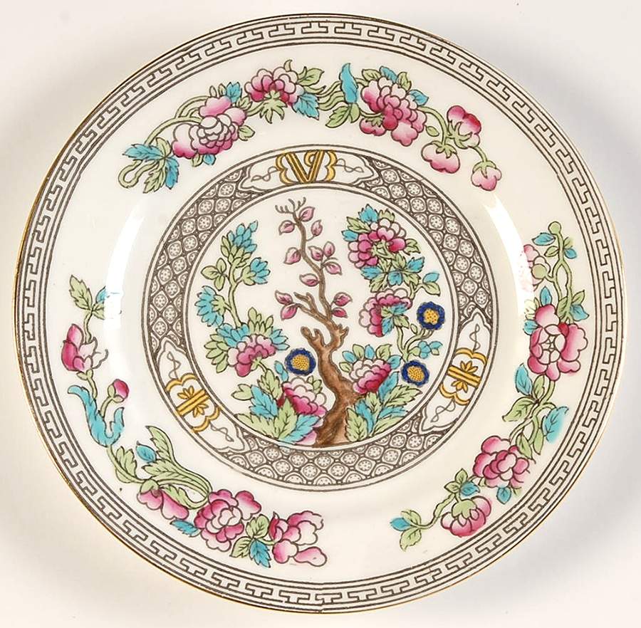 Indian Tree (Gold Trim, Black Key, Smooth) Bread & Butter Plate by John  Aynsley & Sons-1