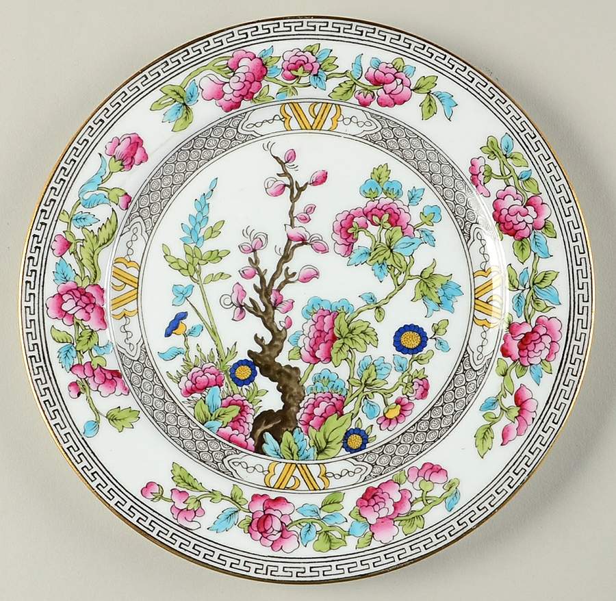 Indian Tree (Gold Trim, Black Key, Smooth) Salad Plate by John  Aynsley & Sons-1
