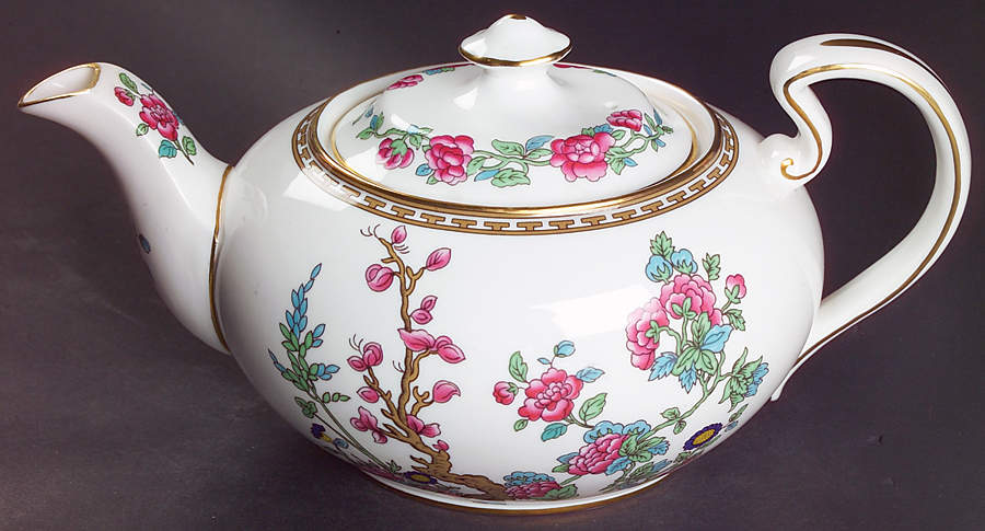 Indian Tree (Gold Trim, Gold Key, Smooth) Teapot & Lid by John  Aynsley & Sons-1
