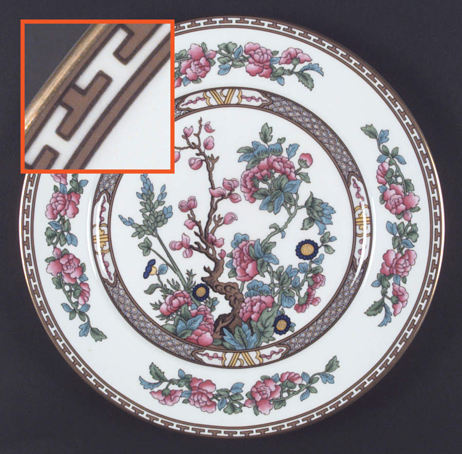 Indian Tree (Gold Trim, Gold Key, Smooth) Dinner Plate by John  Aynsley & Sons-1
