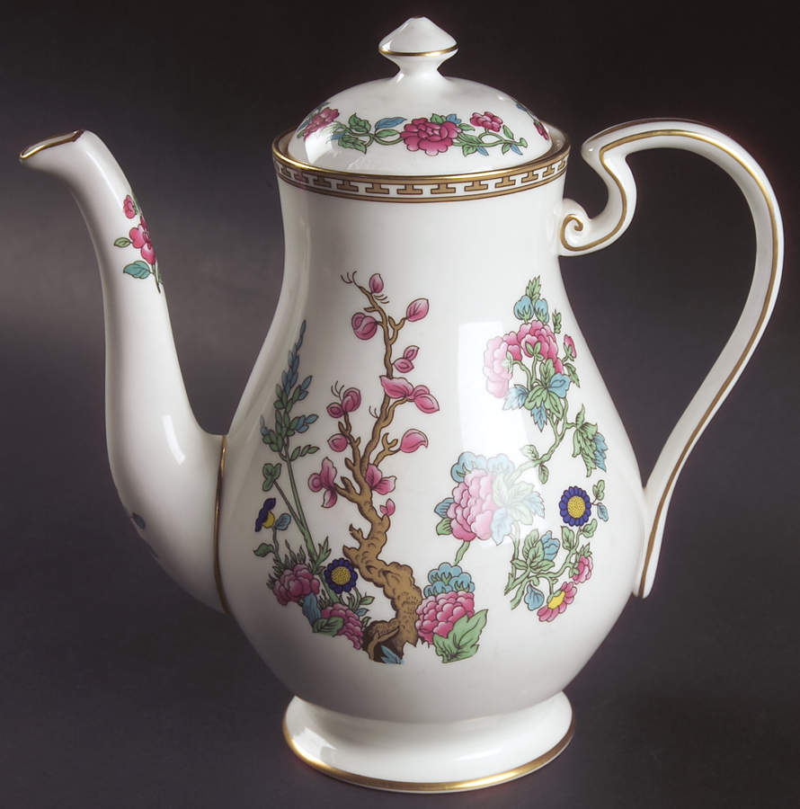 Indian Tree (Gold Trim, Gold Key, Smooth) Coffee Pot & Lid by John  Aynsley & Sons-1