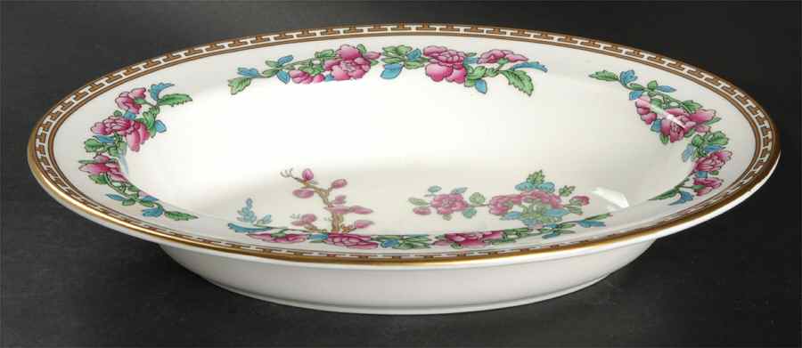 Indian Tree (Gold Trim, Gold Key, Smooth) 10" Oval Vegetable Bowl by John  Aynsley & Sons-1