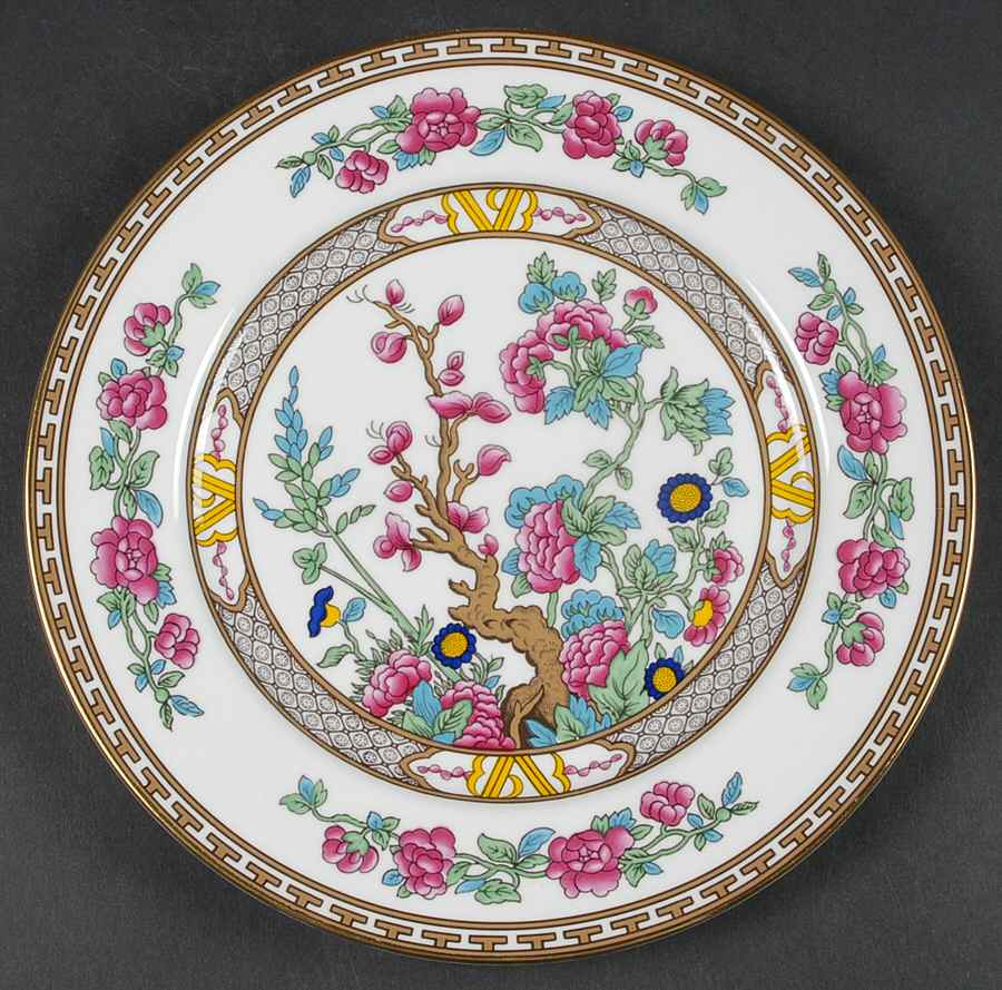 Indian Tree (Gold Trim, Gold Key, Smooth) Salad Plate by John  Aynsley & Sons-1