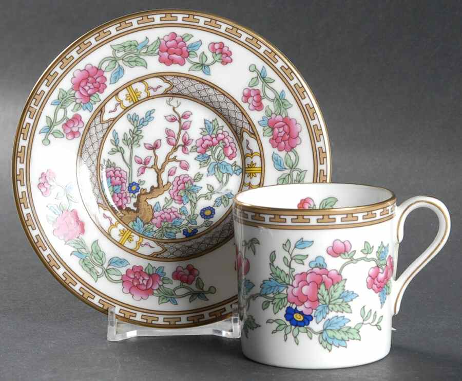 Indian Tree (Gold Trim, Gold Key, Smooth) Flat Demitasse Cup & Saucer Set by John  Aynsley & Sons-1
