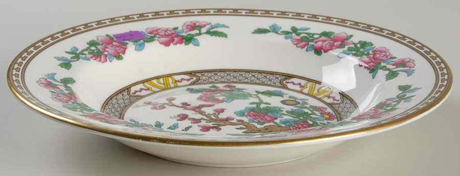 Indian Tree (Gold Trim, Gold Key, Smooth) Large Rim Soup Bowl by John  Aynsley & Sons-1