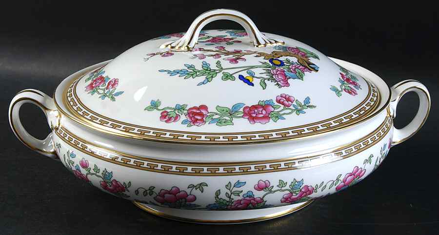 Indian Tree (Gold Trim, Gold Key, Smooth) Round Covered Vegetable by John  Aynsley & Sons-1