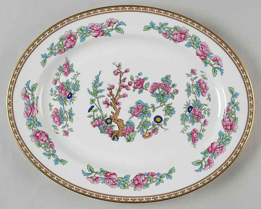 Indian Tree (Gold Trim, Gold Key, Smooth) 13" Oval Serving Platter by John  Aynsley & Sons-1