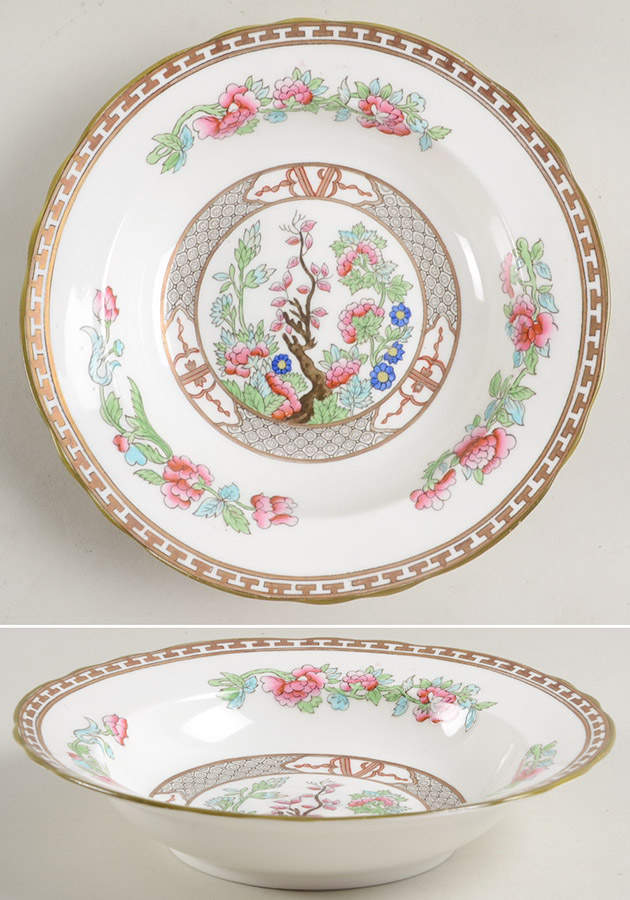 Indian Tree (Green Trim, Gold Key, Scalloped) Rim Soup Bowl by John  Aynsley & Sons-1