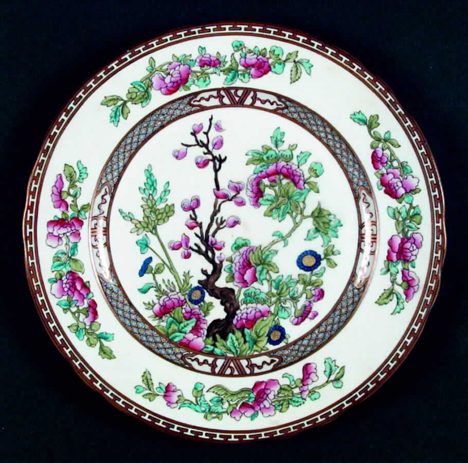 Indian Tree (Green Trim, Gold Key, Scalloped) Dinner Plate by John  Aynsley & Sons-1
