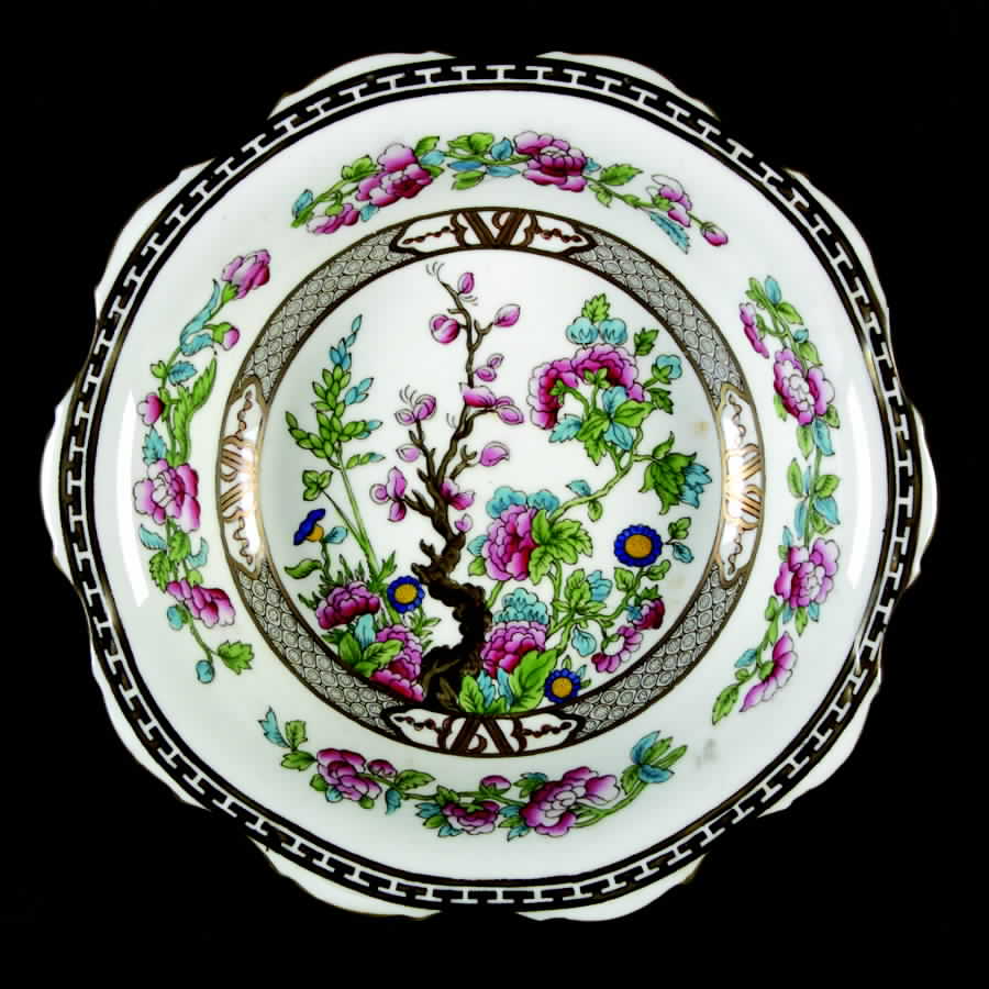 Indian Tree (Green Trim, Gold Key, Scalloped) 8" Round Vegetable Bowl by John  Aynsley & Sons-1