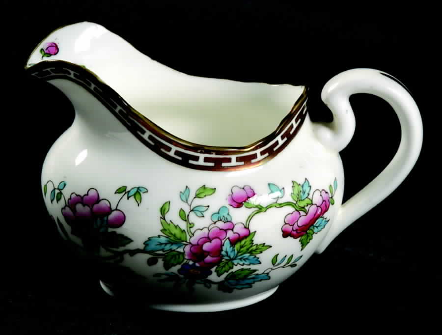 Indian Tree (Green Trim, Gold Key, Scalloped) Creamer by John  Aynsley & Sons-1