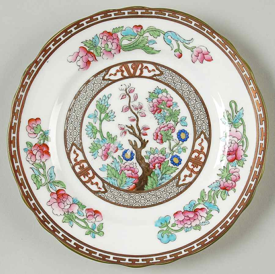 Indian Tree (Green Trim, Gold Key, Scalloped) Bread & Butter Plate by John  Aynsley & Sons-1
