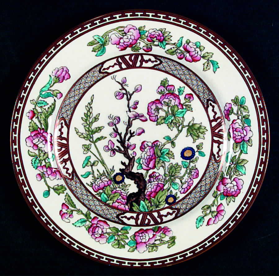 Indian Tree (Green Trim, Gold Key, Smooth) Salad Plate by John  Aynsley & Sons-1