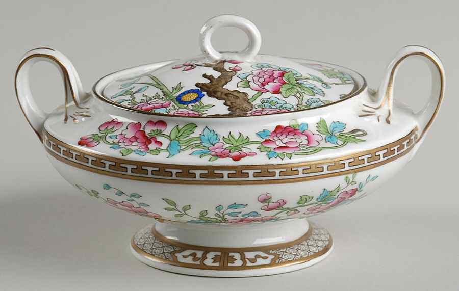 Indian Tree (Green Trim, Gold Key, Smooth) Sugar Bowl & Lid by John  Aynsley & Sons-1