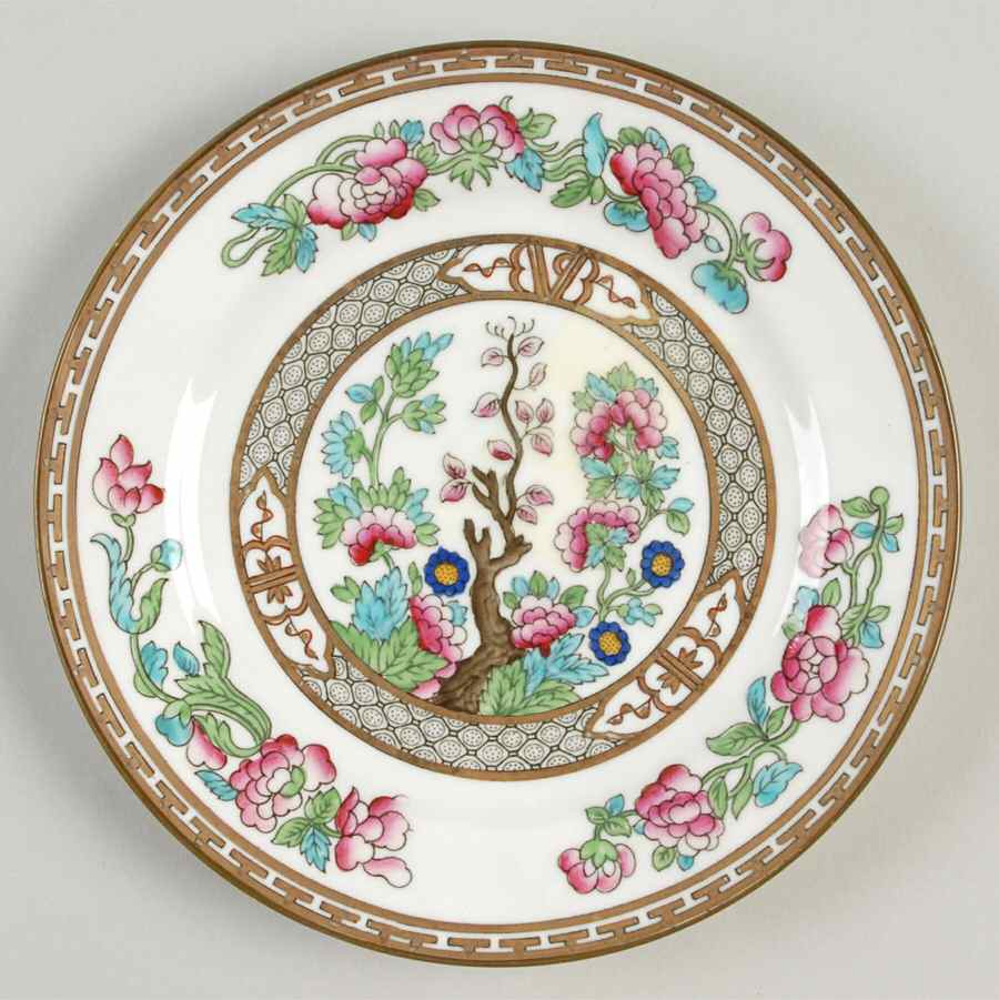 Indian Tree (Green Trim, Gold Key, Smooth) Bread & Butter Plate by John  Aynsley & Sons-1