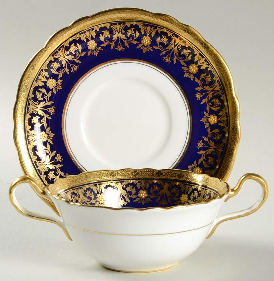 Kenilworth Cobalt Blue (Scalloped) Flat Cream Soup Bowl & Saucer Set by John  Aynsley & Sons-1