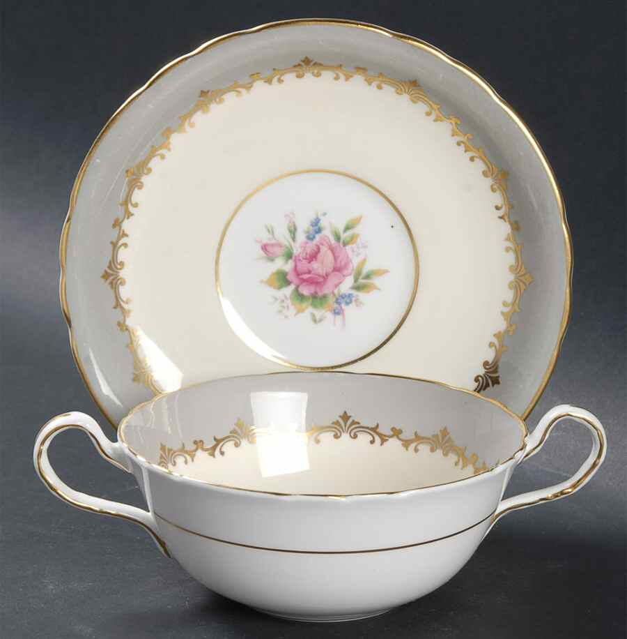 Lancaster Gray Flat Cream Soup Bowl & Saucer Set by John  Aynsley & Sons-1