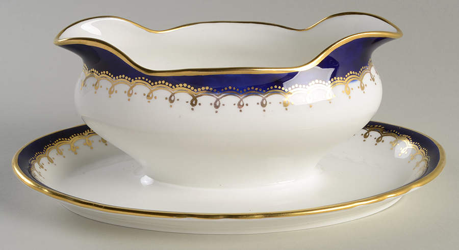 Laurette Cobalt Blue Gravy Boat with Attached Underplate by John  Aynsley & Sons-1