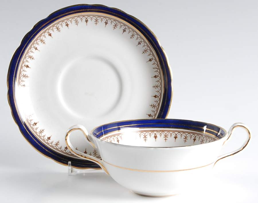 Leighton Cobalt (Scalloped) Flat Cream Soup Bowl & Saucer Set by John  Aynsley & Sons-1