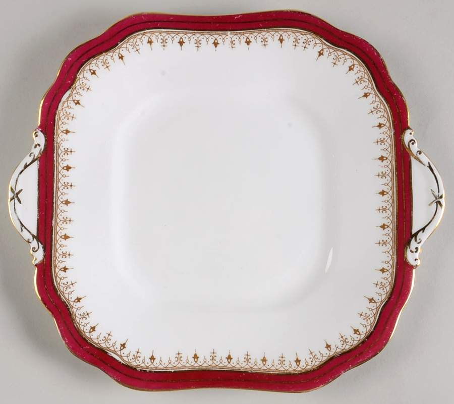 Durham Maroon (Scalloped, Not Encrusted) Square Handled Cake Plate by John  Aynsley & Sons-1