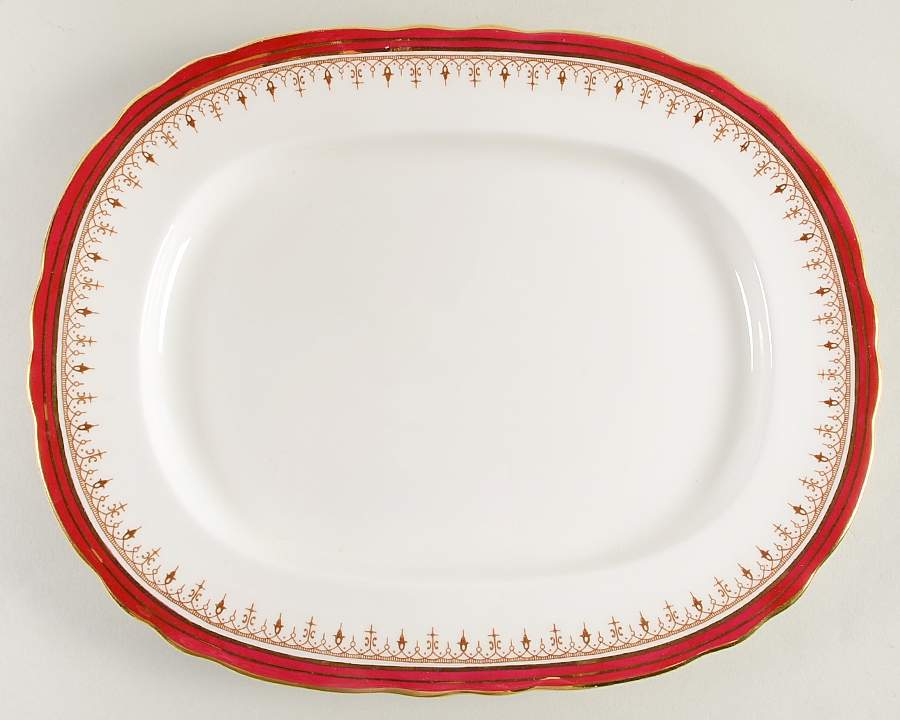 Durham Maroon (Scalloped, Not Encrusted) 11" Oval Serving Platter by John  Aynsley & Sons-1