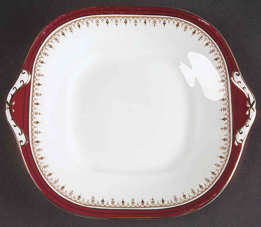 Durham Maroon (Scalloped, Not Encrusted) Square Handled Cake Plate by John  Aynsley & Sons-1