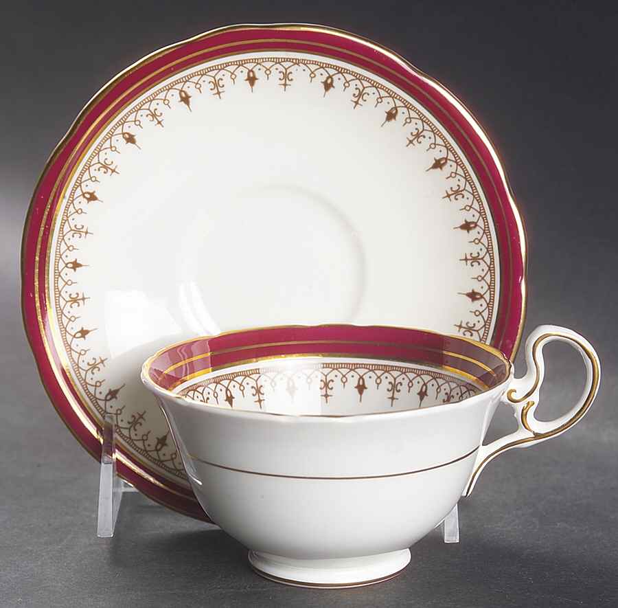 Durham Maroon (Scalloped, Not Encrusted) Footed Cup & Saucer Set by John  Aynsley & Sons-1