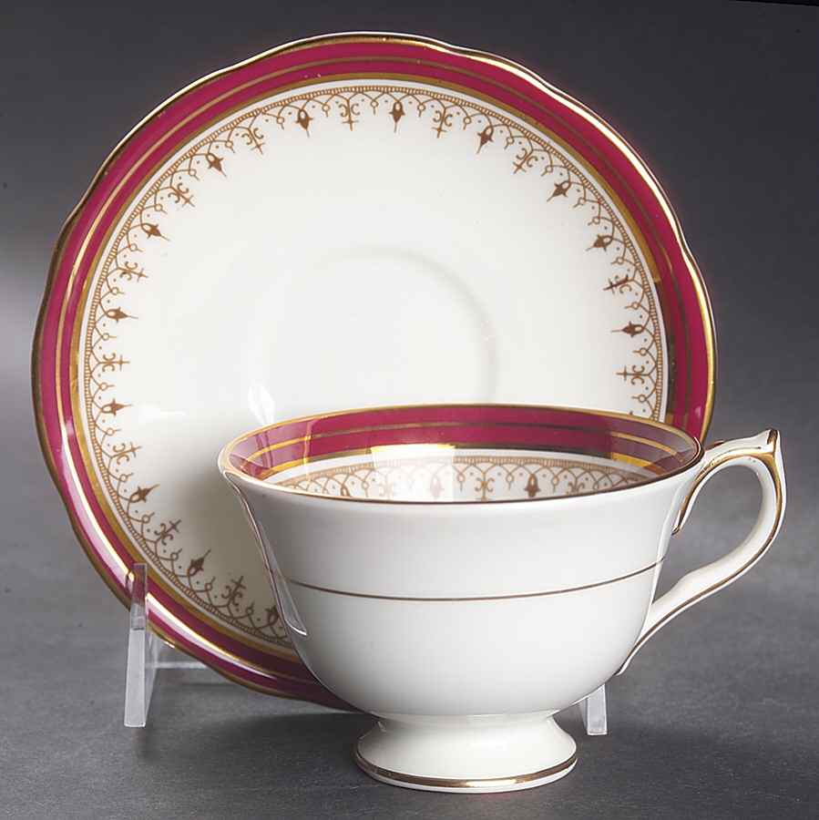 Durham Maroon (Scalloped, Not Encrusted) Footed Cup & Saucer Set by John  Aynsley & Sons-1